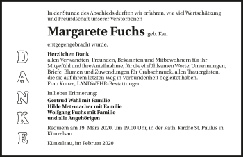 Traueranzeige von Margarete Fuchs 