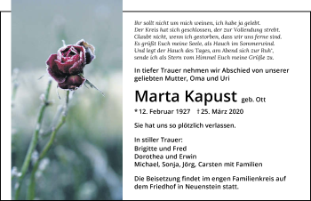 Traueranzeige von Marta Kapust 