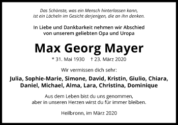 Traueranzeige von Max Georg Mayer 