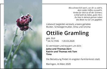 Traueranzeige von Ottilie Gramling 