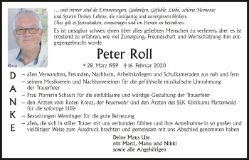 Traueranzeige von Peter Roll 
