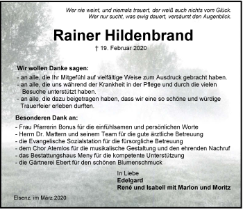 Traueranzeige von Rainer Hildenbrand 