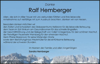 Traueranzeige von Ralf Hemberger 