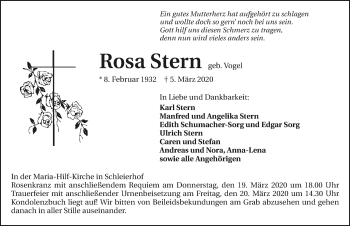 Traueranzeige von Rosa Stern 