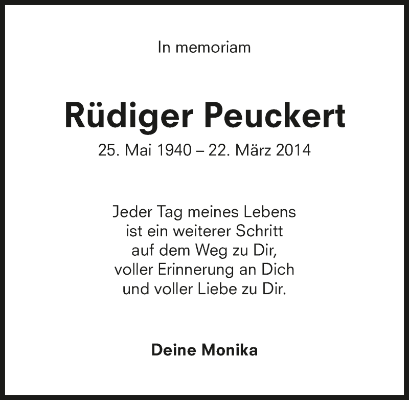  Traueranzeige für Rüdiger Peuckert vom 21.03.2020 aus 