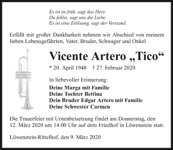 Traueranzeige von Vicente Artero 