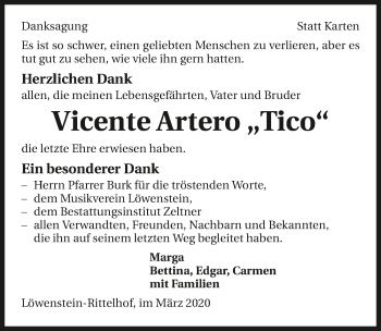 Traueranzeige von Vicente Artero 