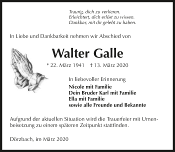 Traueranzeige von Walter Galle 