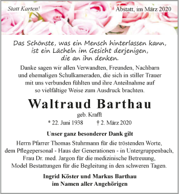 Traueranzeige von Waltraud Barthau 