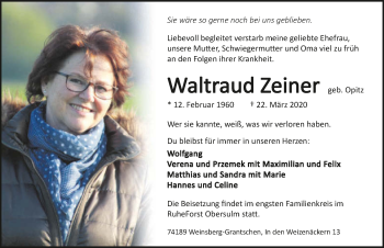 Traueranzeige von Waltraud Zeiner 