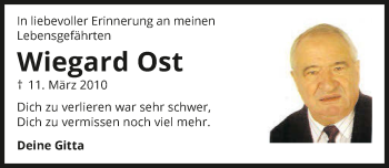 Traueranzeige von Wiegard Ost 
