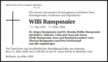 Traueranzeige von Willi Rampmaier 