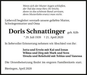 Traueranzeige von Doris Schnattinger 