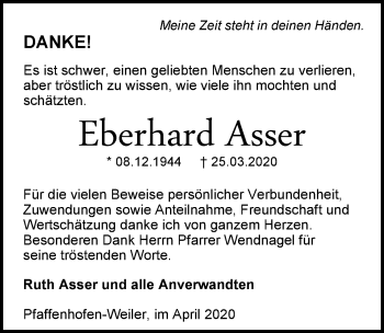 Traueranzeige von Eberhard Asser 