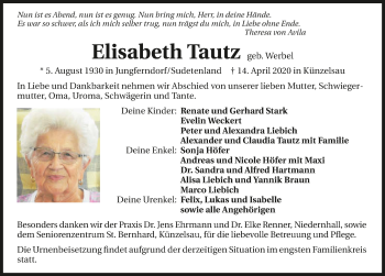 Traueranzeige von Elisabeth Tautz 