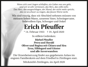 Traueranzeige von Erich Pfeuffer 