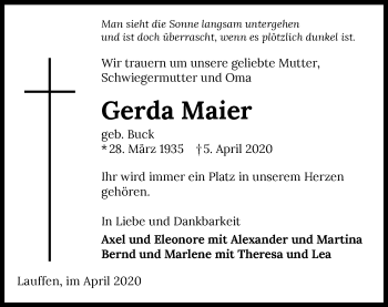 Traueranzeige von Gerda Maier 