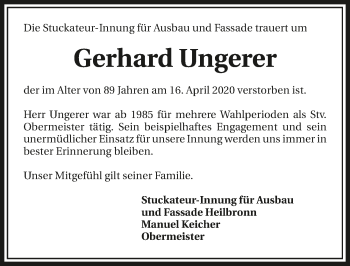 Traueranzeige von Gerhard Ungerer 