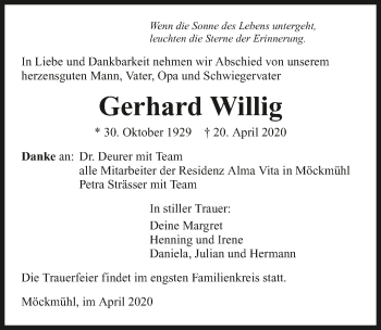 Traueranzeige von Gerhard Willig 