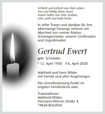 Traueranzeige von Gertrud Ewert 