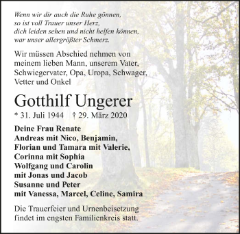 Traueranzeige von Gotthilf Ungerer 