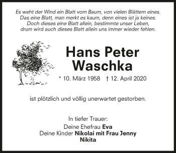 Traueranzeige von Hans Peter Waschka 