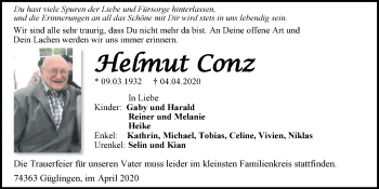 Traueranzeige von Helmut Conz 