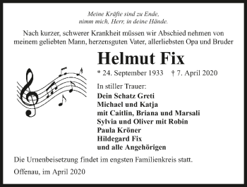 Traueranzeige von Helmut Fix 