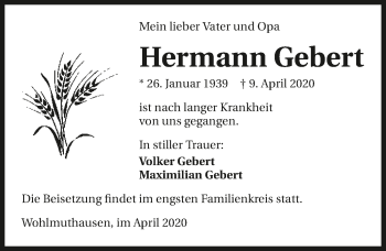 Traueranzeige von Hermann Gebert 