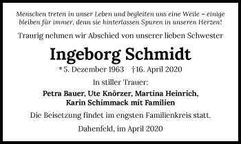 Traueranzeige von Ingeborg Schmidt 