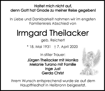 Traueranzeige von Irmgard Theilacker 