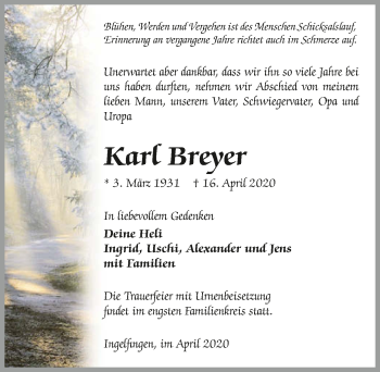 Traueranzeige von Karl Breyer 