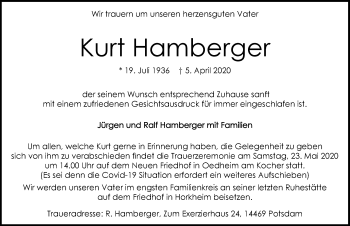 Traueranzeige von Kurt Hamberger 