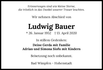 Traueranzeige von Ludwig Bauer 