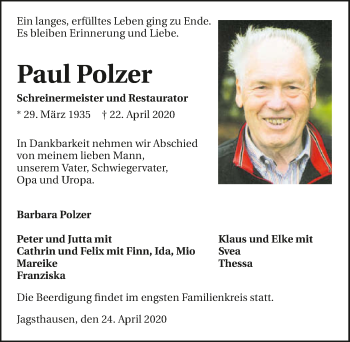 Traueranzeige von Paul Polzer 