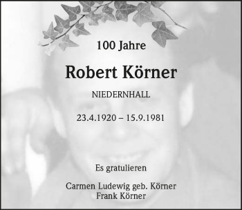 Traueranzeige von Robert Körner 