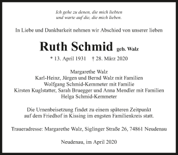 Traueranzeige von Ruth Schmid 