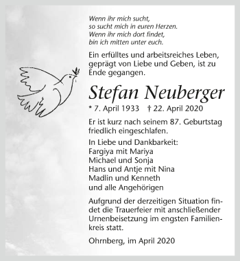 Traueranzeige von Stefan Neuberger 