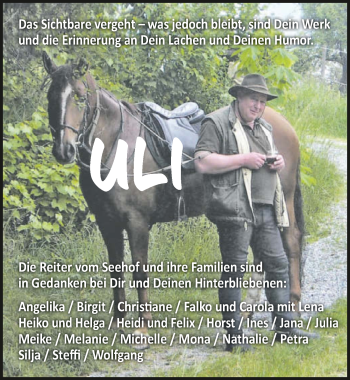 Traueranzeige von Ulrich Feinauer 