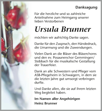 Traueranzeige von Ursula Brunner 