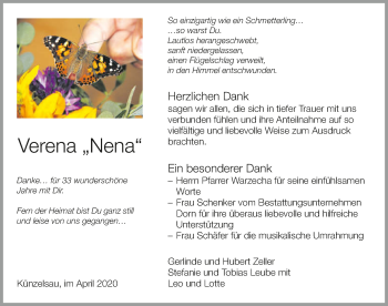 Traueranzeige von Verena Zeller 