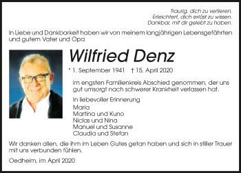 Traueranzeige von Wilfried Denz 
