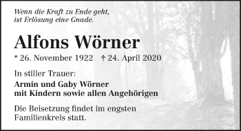 Traueranzeige von Alfons Wörner 