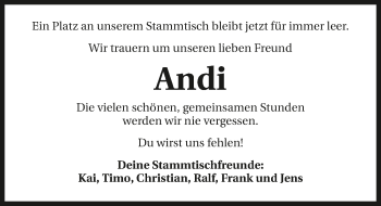 Traueranzeige von Andy  
