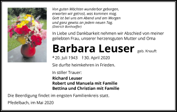Traueranzeige von Barbara Leuser 