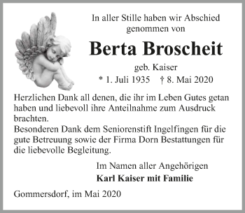 Traueranzeige von Berta Broscheit 