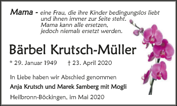 Traueranzeige von Bärbel Krutsch-Müller 