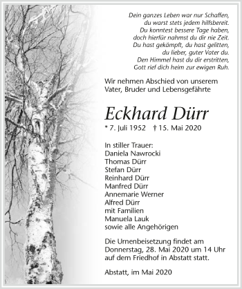 Traueranzeige von Eckhard Dürr 