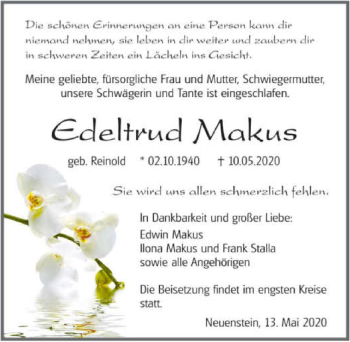 Traueranzeige von Edeltrud Makus 