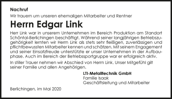 Traueranzeige von Edgar Link 